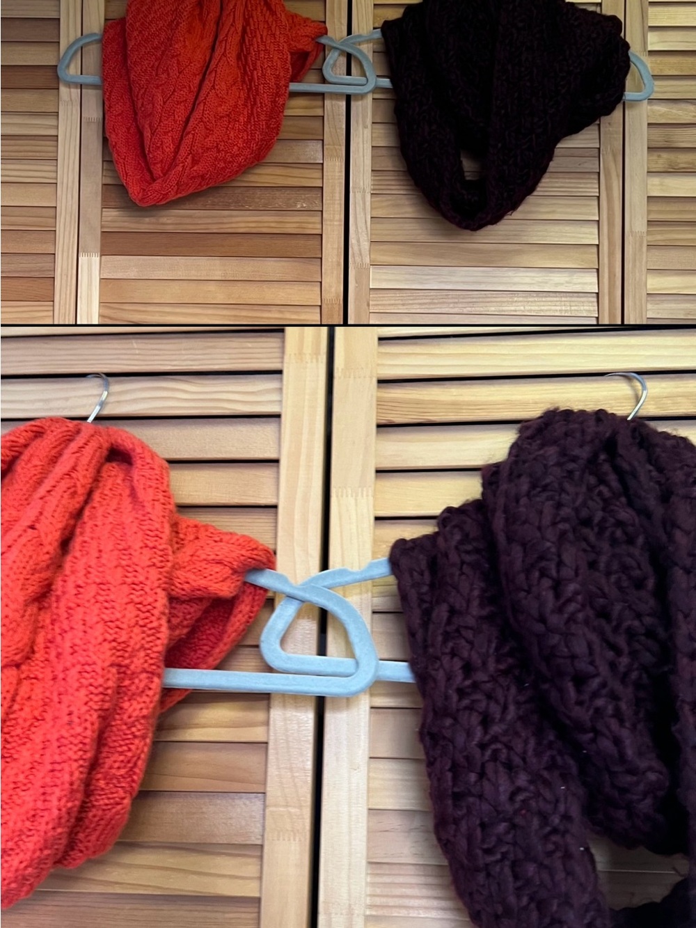 Chunky Knit Infinity Scarves - Orange & Deep Purple